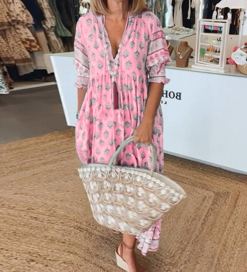 MANA | Robe Midi Florale Chic avec Col en V