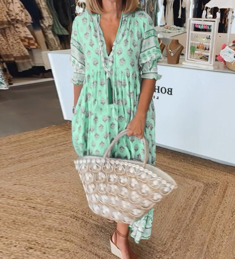 MANA | Robe Midi Florale Chic avec Col en V