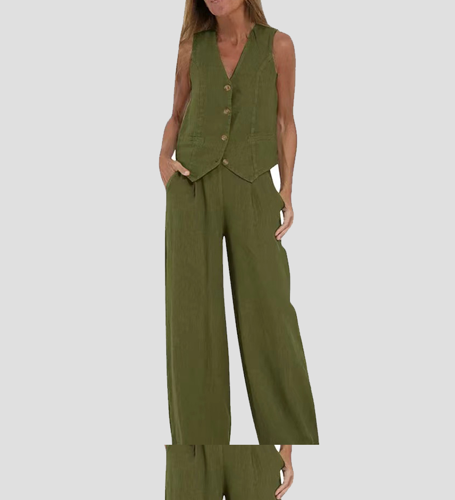 Aira - Ensemble Gilet Boutonné et Pantalon Large