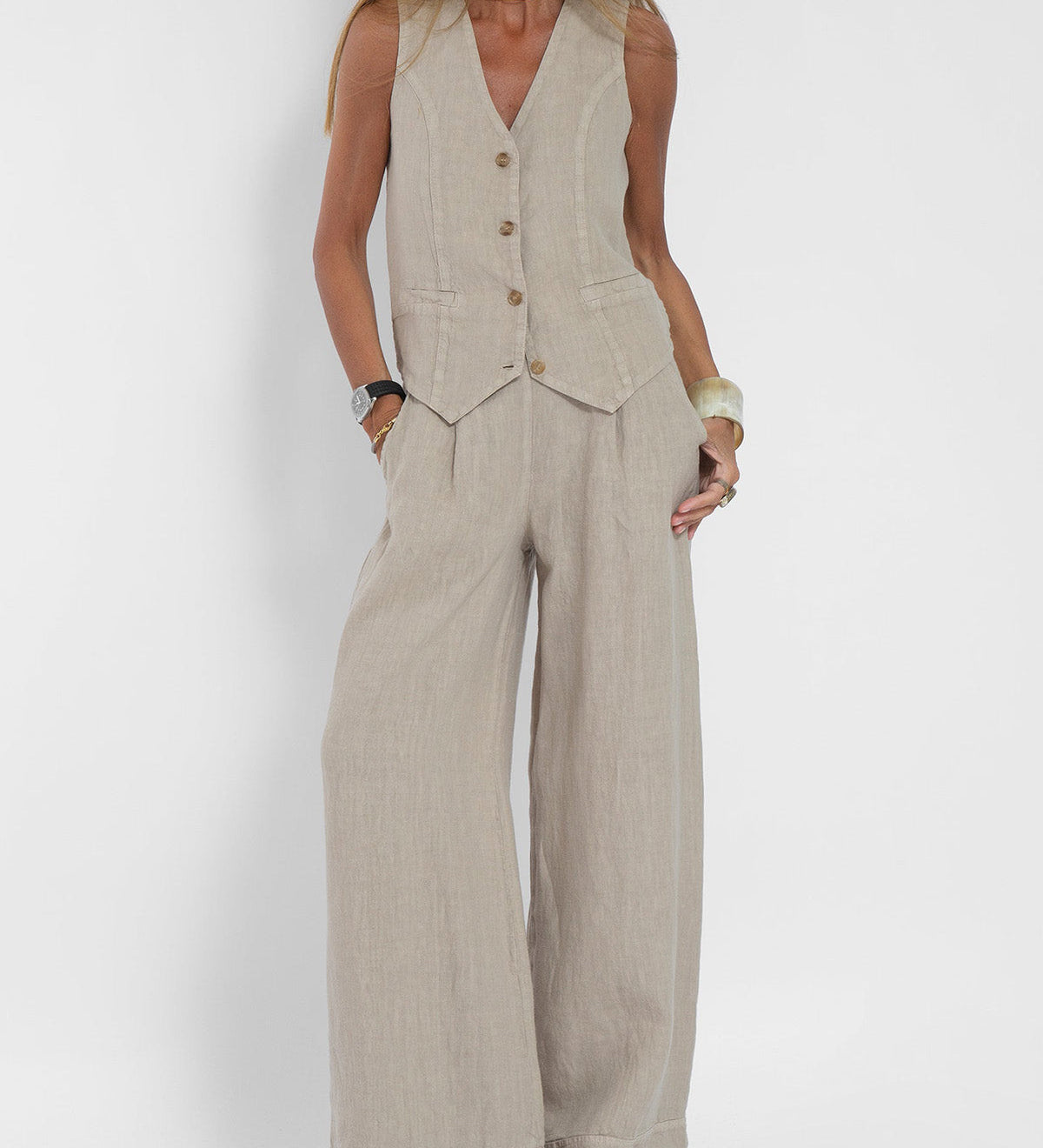 Aira - Ensemble Gilet Boutonné et Pantalon Large