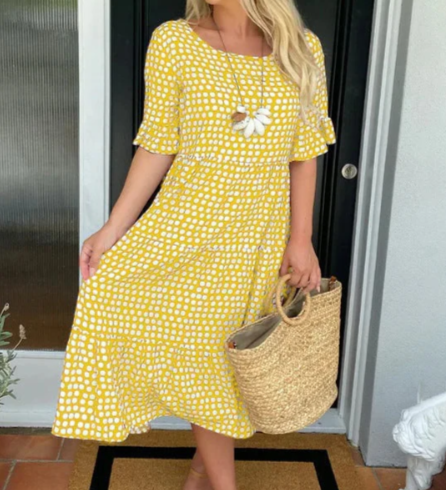 ZORA | Robe Midi Sable à Manches Courtes