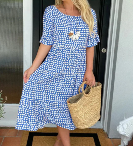ZORA | Robe Midi Sable à Manches Courtes