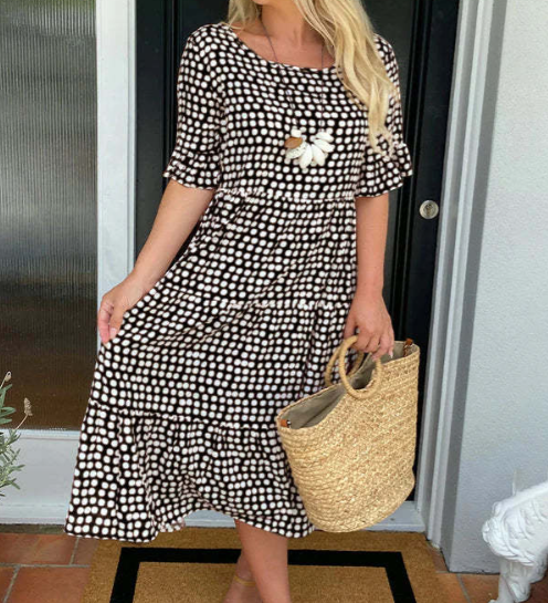 ZORA | Robe Midi Sable à Manches Courtes