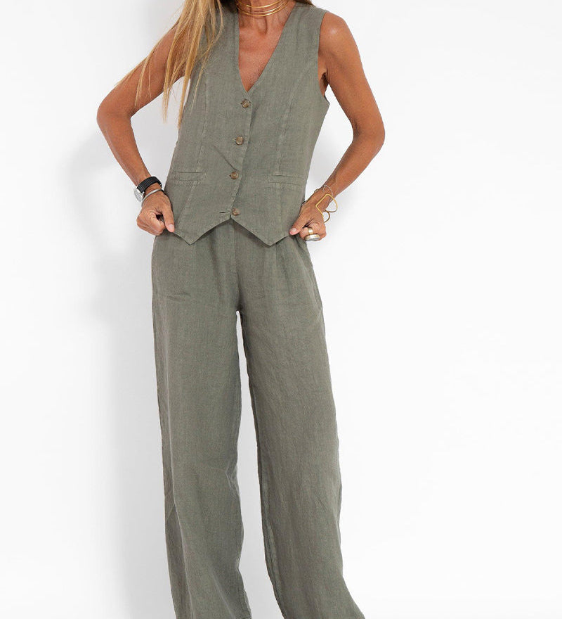 Aira - Ensemble Gilet Boutonné et Pantalon Large