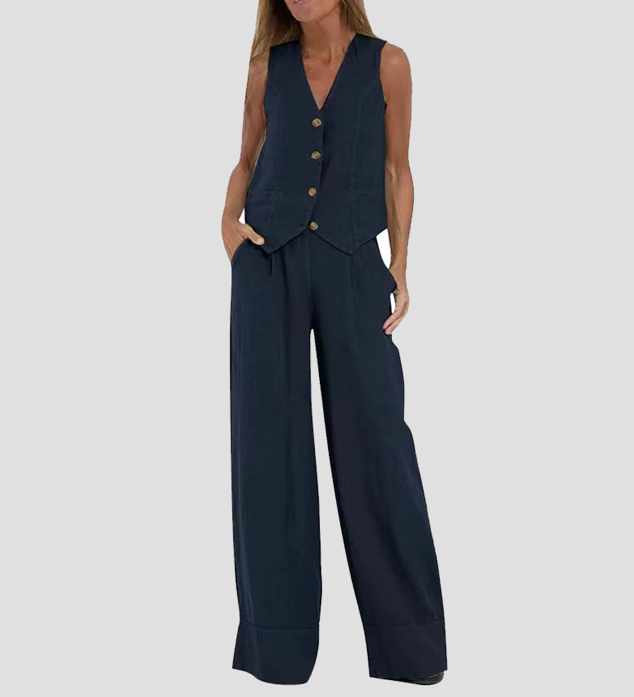 Aira - Ensemble Gilet Boutonné et Pantalon Large