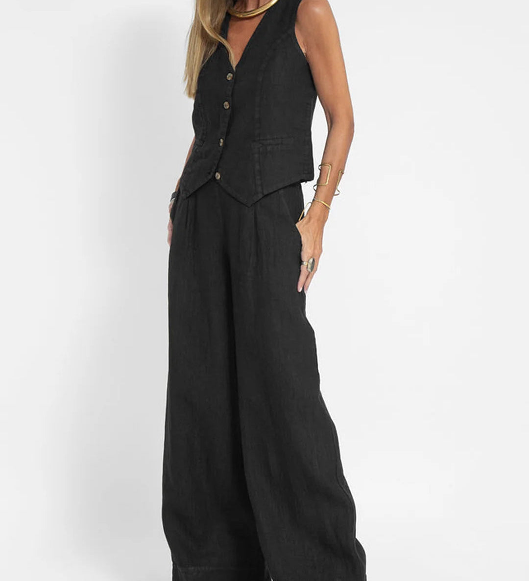 Aira - Ensemble Gilet Boutonné et Pantalon Large