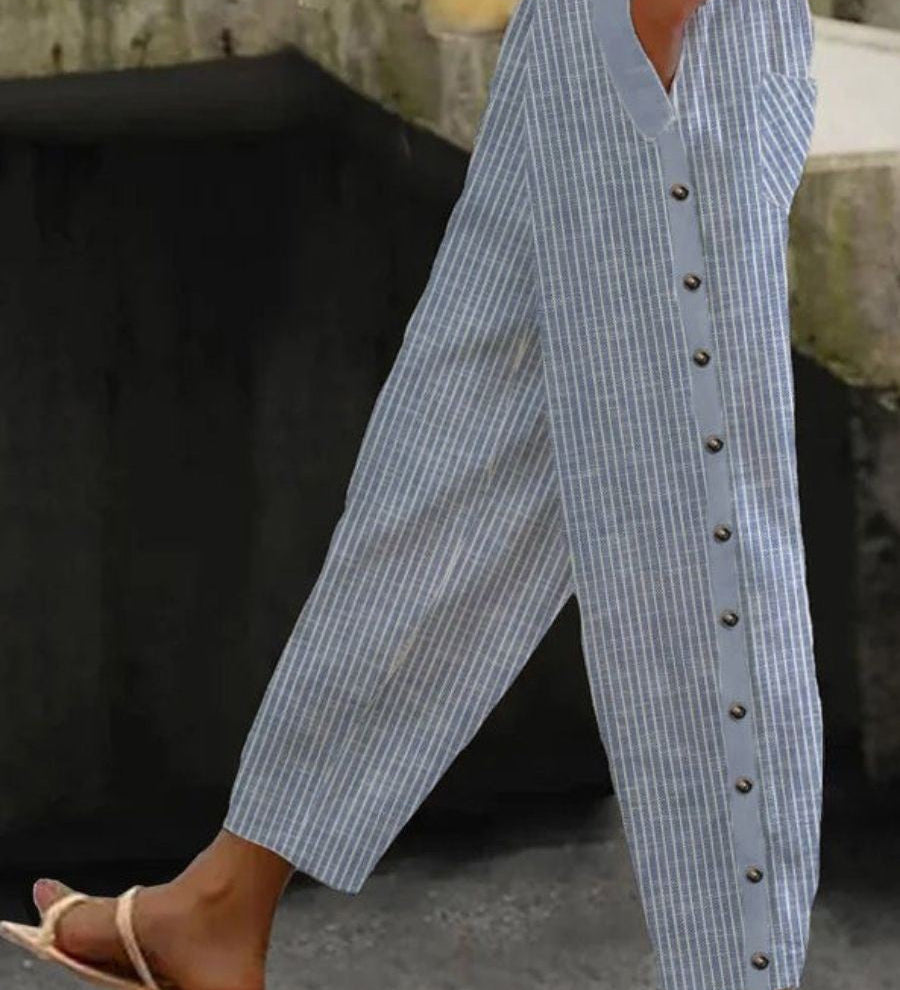 Linaya - Pantalon Rayé avec Boutons