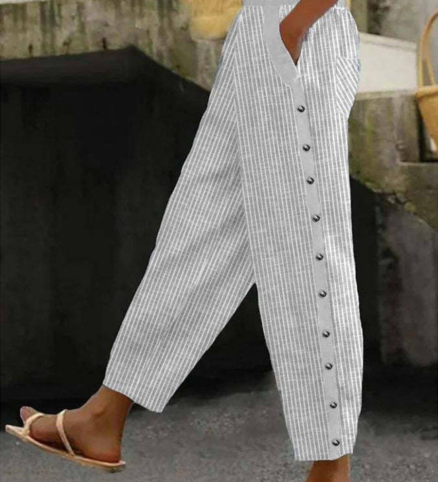Linaya - Pantalon Rayé avec Boutons