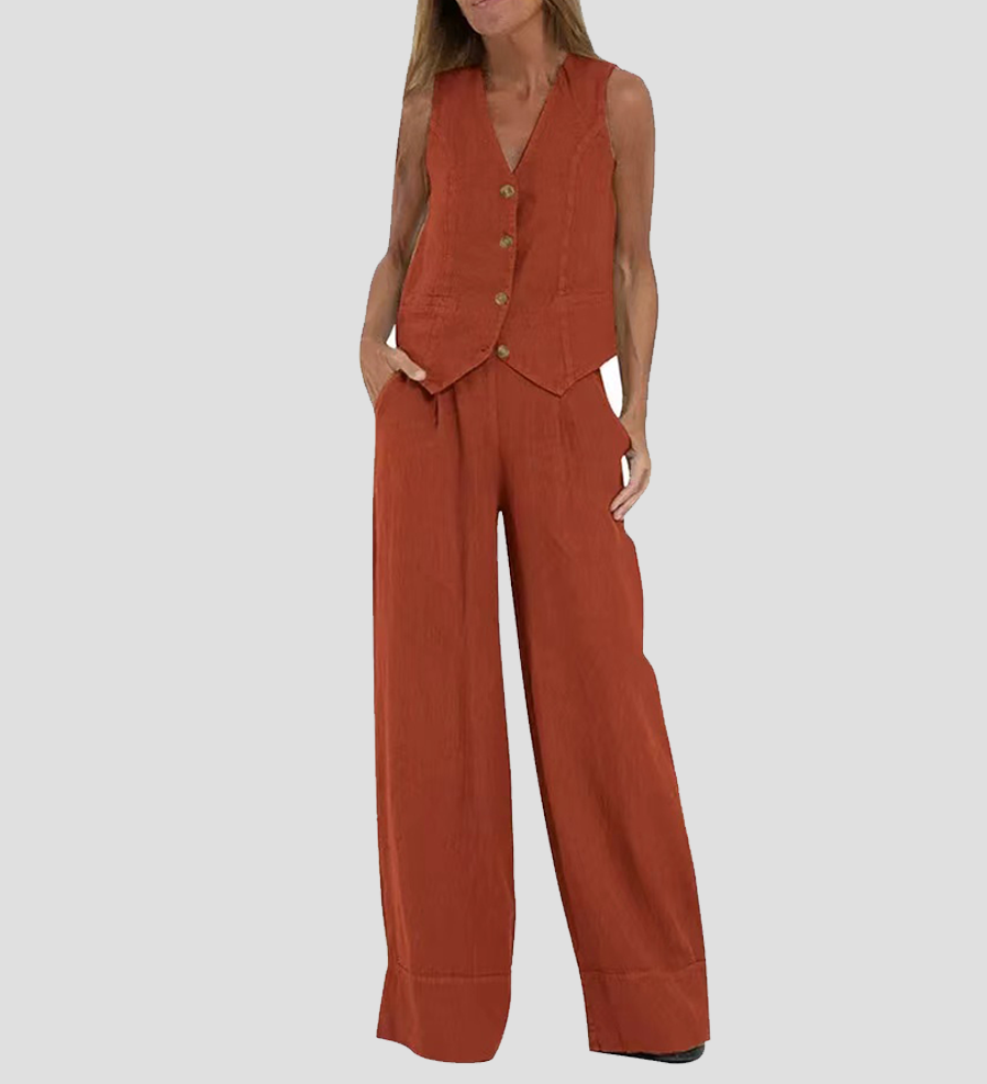 Aira - Ensemble Gilet Boutonné et Pantalon Large